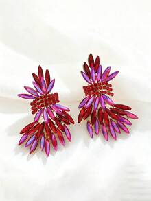 1 Pair Crystal Leaf Exaggerated Luxury Wedding Earrings, Rhinestone Glamorous Party & Daily Wear Jewelry Gift For Women - Flower Crystal Marquise Curved Earrings - View 11