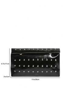 Modische, lässige, personalisierte Clutch-Tasche mit großer Kapazität, Nieten und umgerollter Kante - Schwarz - Übersicht 11