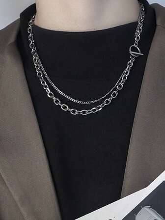 Fashionable and Popular Men Layered OT Buckle Necklace Alloy for Jewelry Gift and for a Stylish Look