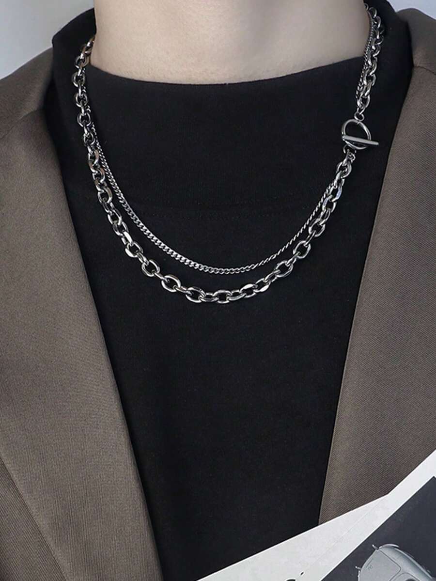 Fashionable and Popular Men Layered OT Buckle Necklace Alloy for Jewelry Gift and for a Stylish Look