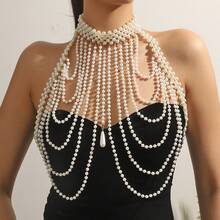 Elegant Vintage Style Multi-Layer Tassel Faux Pearl Women Shoulder Chain - Suitable For Weddings And Parties - White - View 12