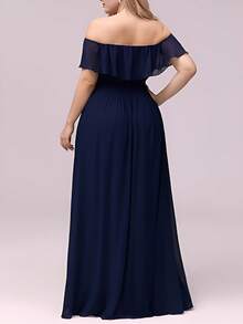 EVERPRETTY 藏蓝色大码伴娘礼服，荷叶边露肩设计，正式晚礼服，适合新娘母亲及婚礼派对穿着 - 藏蓝色 - 查看 2