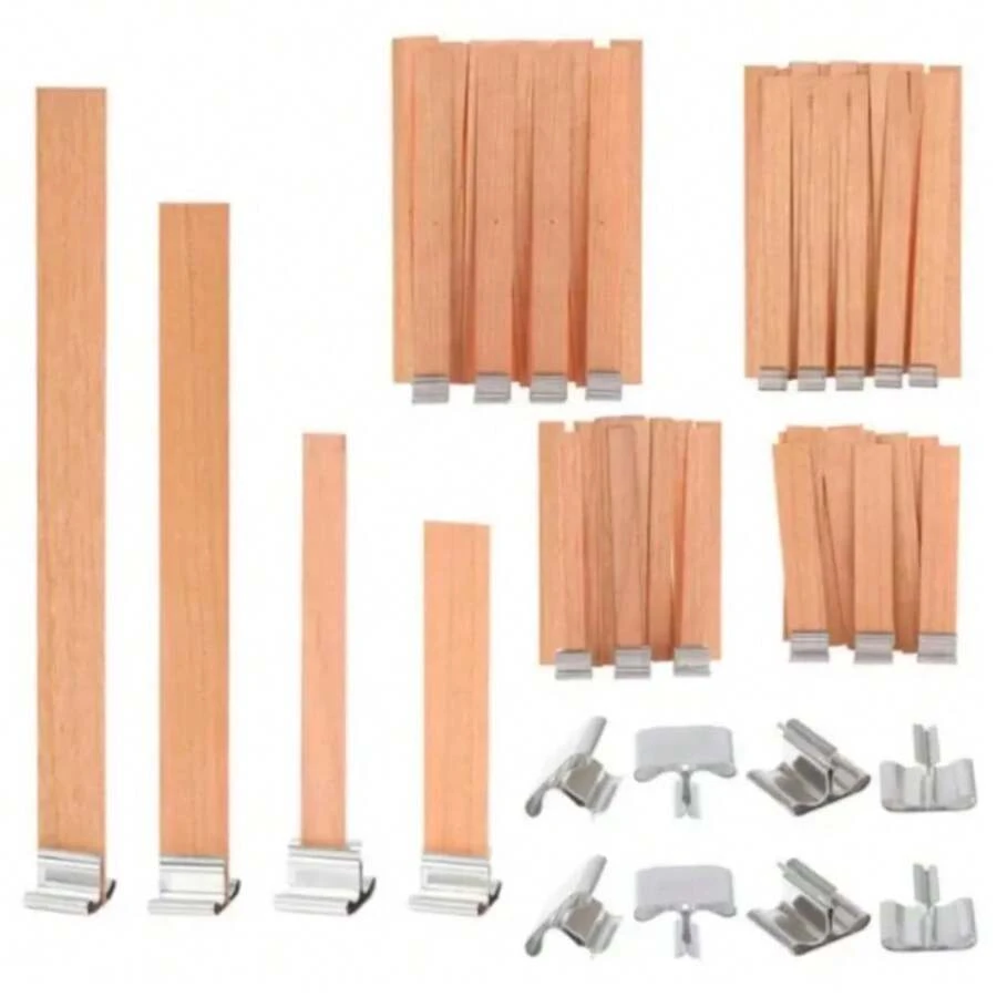 30pcs/Set (Including Wooden Wick + Base) Wooden Wick Candle Wick Kit, Includes Candle Wicks, Iron Frame, Smokeless Wooden Wick Candle Wicks, Suitable For DIY Candle Making - Brown - View 1