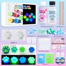 19pcs/Set Squishy Glow Cat Paw DlY Kit, DIY Jewelry Making, Soft Silicone Cat Paw Making Kit, Include Transparent 50ml:50ml DIY Silicone AB Resin Glue, Cat Paw Silicone Mold, Flocking, 2 Colors Luminous Powder, Tool, 1:1 By Volume Ideal For DIY - Multicolor - View 10