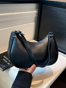 New Stylish, Simple, And Elegant Half-Moon Shaped Glossy Classic Everyday Commuter Bag With A Detachable Shoulder Strap, Can Be Worn As A Shoulder Bag Or Crossbody Bag. A Versatile And Casual Women's Bag, Perfect For School, Shopping, Travel, And Work. A Retro, Street Style, And Japanese-Style Women's Bag That Exudes Sophistication. Ideal For School, Travel, Shopping, Vacations, And Parties, Suitable For Teenage Girls, Women, College Students, And Teachers – A College Essential. - 彩色 - 查看 5