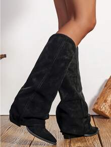wellspring Women's Pointed Toe Thigh High Fashion Boots, Versatile For Everyday Wear - Black 2 - View 4