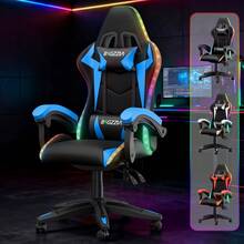 GartistGo Ergonomic Gaming Chair With LED Lighting Effects, Height-Adjustable Backrest, With Lumbar Support And Headrest - Blue - View 10
