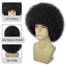 7inch Elastic Net Black Afro Wig, Curly High Temperature Fiber Wig, Unisex Cosplay Wig For Rapper/Singer Daily Wear