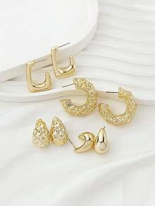 LADYCOCO 4 Pairs Elegant Vintage Gold-Tone Earrings Set, Suitable For Women - Gold - View 7