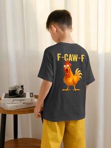 Boys & Teens Casual Printed Crew Neck Short Sleeve T-Shirt, Summer Top - Dark Grey - View 2