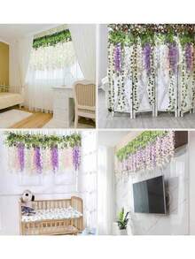 12pcs 110cm Artificial Wisteria Vine Branches With Silk Flowers, White Artificial Wisteria Flowers/Plants, White Room Decor, Fake Hanging Floral, Suitable For Home, Garden, Outdoor Ceremony, Wedding Arch Floral Decor, Spring, Summer, Tabletop Garden Decoration