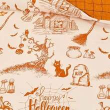 Halloween Bed Sheet Set - Ghost Themed, 3-Piece Queen Size with 2 Pillowcases - Naranja - Ver 7