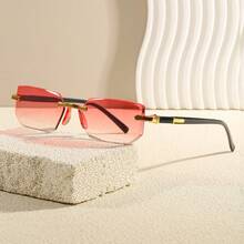 一副男士时尚黑色小框无框眼镜，采用优雅的Y2K风格，适合海滩、驾驶、旅行和夏季佩戴。 - 彩色 - 查看 4