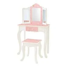 Teamson Princess Gisele Twinkle Star Print Juego de 2 Piezas para niños de Madera con Mesa de Tocado Espejo triplejo Cajon de Almacenamiento y Taburete a Juego BlancoConveniente y duradero, favorito para niños - Multicolor - Ver 2