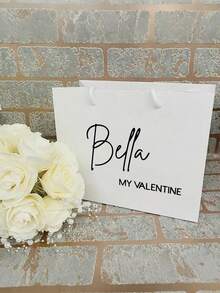 1pc Customizable Name Gift Bag, Customizable Bridesmaid Gift Bag, Customizable Valentine's Day Gift Box, Customizable Elegant White Name Gift Bag, Personalized Valentine's Day Gift Bag Souvenir Bag - Multicolor - View 3