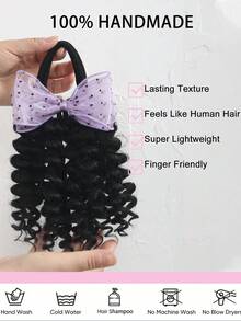1pc Deep Wave Ponytail With Yarn Bow Clip Go Afro Kinky Marley With Elastic For Girls Kids - Natural Black - View 6