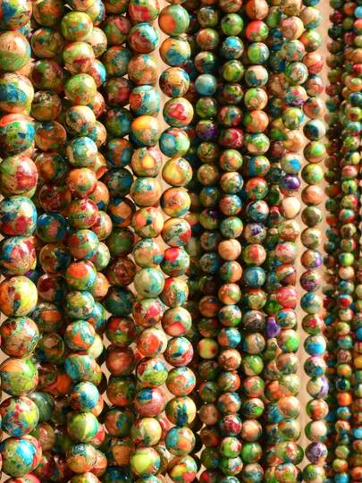Sea Sediment Jasper Smooth Round Bead Jewellery Components - 4mm/6mm/8mm/10mm Polished Loose Beads Suitable For DIY Necklaces, Bracelets, Etc. Bohemian-Style Round Gemstones, DIY Handmade Jewellery Materials, Earthy Tones With Vibrant Colours.