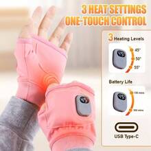 Heated Fingerless Gloves Women Guantes Calefactados Sin Dedos con - Guantes Trmicos Ajustables 3 Niveles, Pantalla Digital, Unisex para Trabajo Exterior, Ciclismo y Ski - Gris - Ver 5