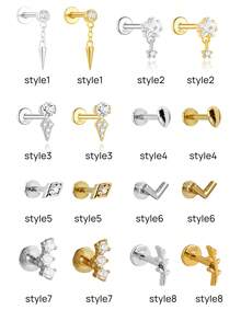 1pc 925 Sterling Silver Mini Stud Flat Back Earrings For Women | Helix Cartilage Piercing Jewelry | Dainty Star Cubic Zirconia Lotus Climber Stud Earrings For Women Jewelry Gift - Multicolor - View 12