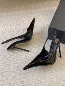 26 Spring Sexy Patent Leather High Heel Sandals, Super High Heel Pointed Toe Party Pumps For Women,Stilletos Heels - Black - View 1