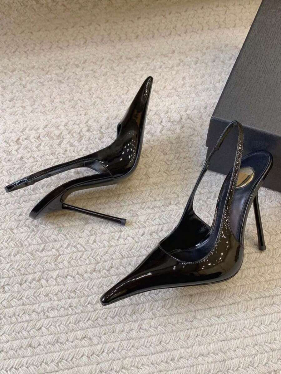26 Spring Sexy Patent Leather High Heel Sandals, Super High Heel Pointed Toe Party Pumps For Women,Stilletos Heels - Black - View 1