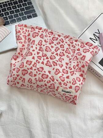 Alla hjärtans dag manchester leopardmönstrad sminkväska, bärbar sminkväska med stor kapacitet, kuvertväska