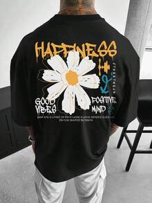 男士时尚印花短袖T恤 - 黑色 - 查看 1