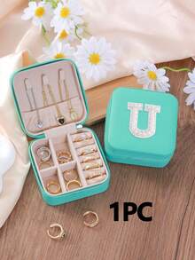 1 cutie de bijuterii cu perle albe, cutie de bijuterii de călătorie, cutie de bijuterii, cutie de machiaj, cutie de depozitare, cadou personalizat - cutie de bijuterii de călătorie roz, cadou de ziua de naștere pentru femei, cadou de Crăciun pentru adolescente, cutie de bijuterii de călătorie cu litere AZ