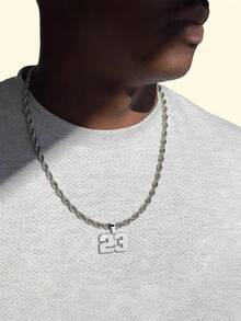 1件极简朋克风不褪色低过敏钛钢材质0-100球员号码男女通用项链，适合送给男友、父亲、朋友 - 銀色 - 查看 3