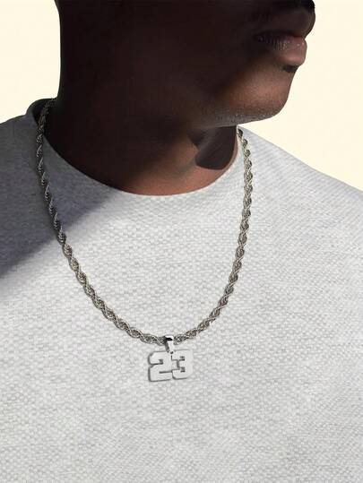 1pc Minimalist Punk Non-Fading Hypoallergenic Titanium Steel 0-100 Player Number Unisex Necklace, Suitable Gift For Boyfriend, Father, Friend