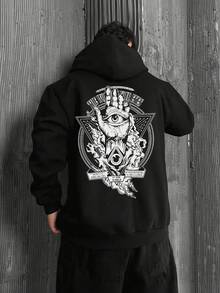 Herren Auge der Wahrheit Hand Grafik Hoodie Schwarz 100% Baumwolle Hoodie für Mystikfans Esoterisches Thema Design ideal für dunkles Casual Outfit - Schwarz - Übersicht 1
