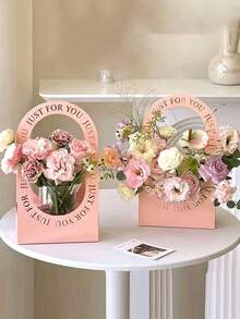 2个装可折叠纸花篮，手持式婚礼花束礼品袋，花卉包装，插花篮，婚礼装饰礼品，生日派对必备 - 彩色 - 查看 2