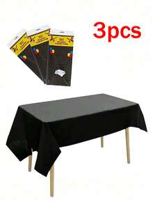 3pcs-6pcs/Set Elegant Disposable Tablecloth Set In Black, Machine Woven, Perfect For Weddings, Bridal Showers, Birthdays And General Gatherings. Easy To Clean Plastic Interior Cover - Multicolor - View 7
