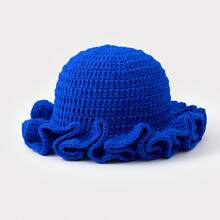1pc Hand-Knitted Wool Hat Autumn Winter Thickened Windproof Wave Hat Simple Versatile Solid Color Knitted Hat - Hồng - Xem 8
