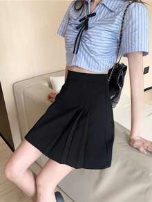 New Women's Spring/Autumn Skirt, Korean Style, Pleated, Slim, Mini Skirt, Versatile A-Line Skirt - Black - View 2
