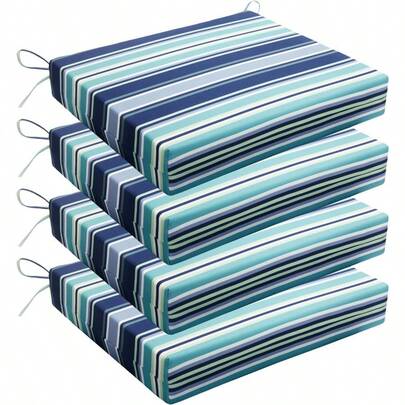 YQQ Wellsin - Cojines para Sillas de Patio al Aire Libre - Resistentes al Agua Juego de 4 18.5 x 16 x 3 Pulgadas Rayas 02 - Última Intervención para Muebles de Patio2179