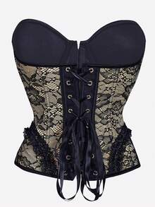 Women's Fashion Floral Lace Front Button Camisole Top - màu đen - Xem 2