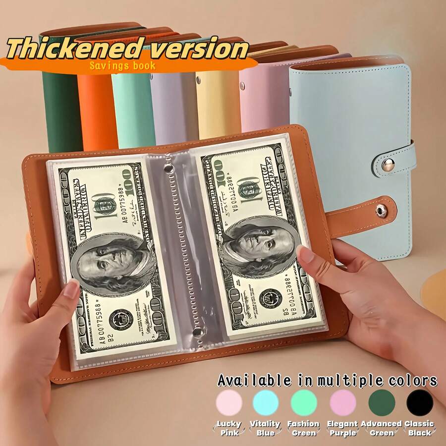 A 100-Page Rectangular Banknote Storage Book, Cash Savings Book, Accounting Notebook For Saving Money, Capable Of Holding Cash And Banknotes, A Large-Capacity Cash Notebook Specially Designed For Storing Coins, Stamps And Cards. - 彩色 - 查看 1