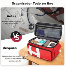 Mancro Bolsa de Primeros Auxilios Vacía, Botiquin de Emergencia Portátil con Múltiples Bolsillos y Organizador para Paramédicos, Viaje, Camping y Hogar, Rojo - Rojo y blanco - Ver 6