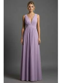 Cheap Bridesmaid Dress For Party Guests, Reception, Graduation, Without Shine, Open On The Side - tử đinh hương - Xem 2