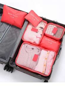 6pcs Waterproof Luggage Travel Organizer Packing Cubes, Colorful Portable Zipper Packing Cubes For Travel, College Dorm, Suitcase, Oxford Cloth Minimalist Style (All Prints & Letters Random)