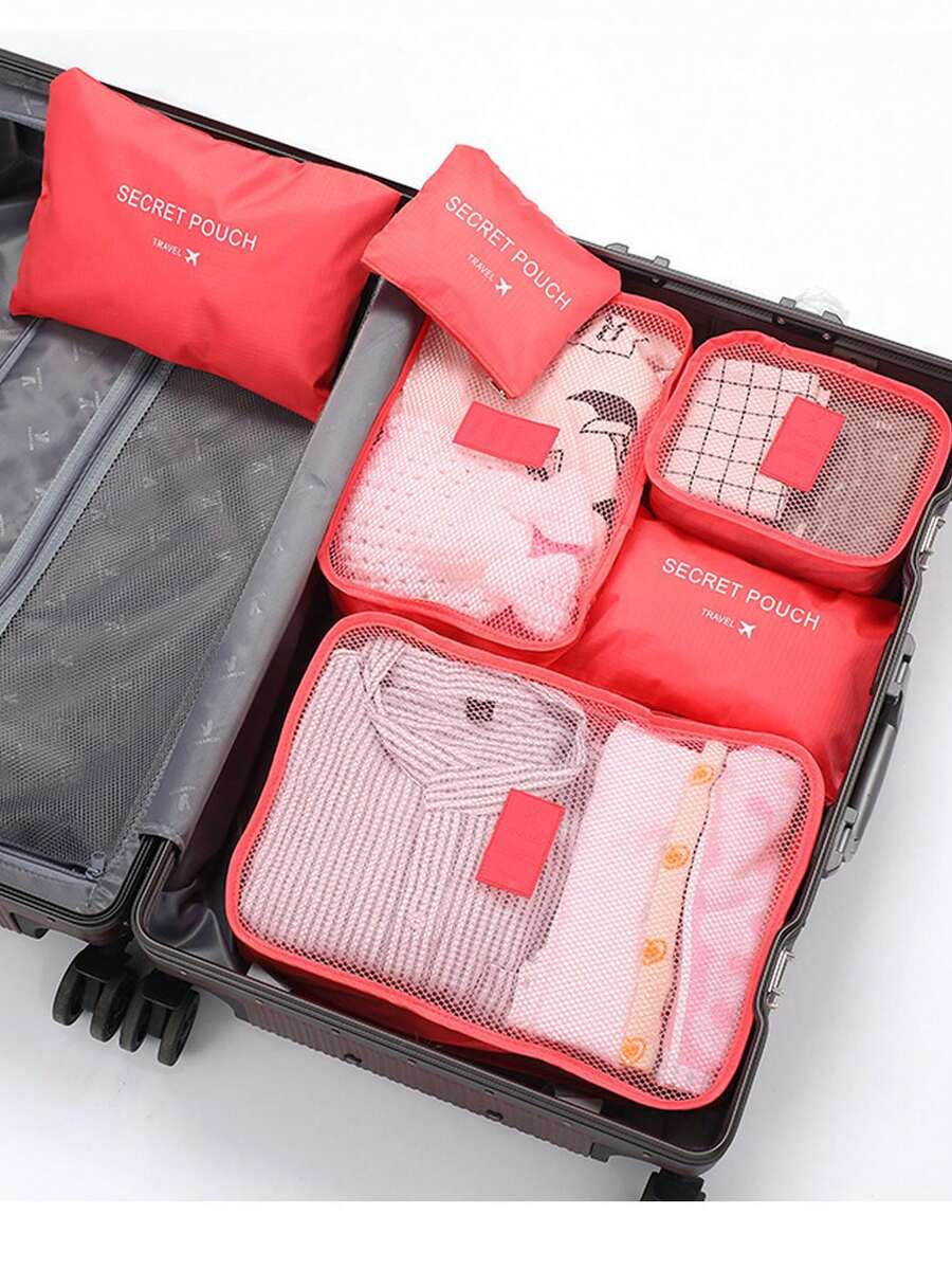 6pcs Waterproof Luggage Travel Organizer Packing Cubes, Colorful Portable Zipper Packing Cubes For Travel, College Dorm, Suitcase, Oxford Cloth Minimalist Style (All Prints & Letters Random)