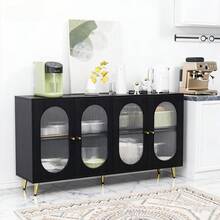 Mid Century Modern Accent Cabinet, Sideboard Buffet With Acrylic Doors, Multifunctional Console Table With Storage For Living Room, Kitchen, Entryway - Black - View 5