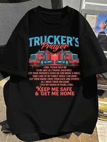 PLUS SIZE Trucker Prayer Graphic Print Tee Men Premium Fabric, Relaxed Fit, Street Hip-Hop, Comfortable, Unique Graphic Print - Black - View 2