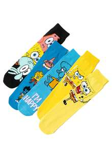 SpongeBob SquarePants 8双/7双/5双/4双/3双/1双装女士船袜，趣味卡通印花，时尚搞怪表情随机船袜，适合居家、度假、运动和日常穿着 - 彩色 - 查看 4