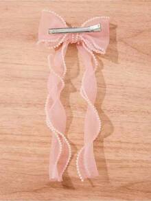 Faux Pearl Detail Bow Decor Hair Clip Elegant Valentine's Day Valentineshair Accessories For Women Claw Clips Hair Claws Hair Barrettes, School Stuff, College, Pink Hair Clips, Pearl Hair Accessories-Halloween,Christmas,Fall,Winter, Supplies, NTNP - 粉色 - 查看 2