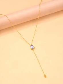 1件可调节水滴吊坠项链，长款Y形锁骨链，锆石，时尚韩版，奢华，开斋节快乐 - Y型 - 查看 6