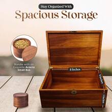 STYLE Large Memory Box For Keepsakes Acacia Wood Box Decorative Boxes With Hinged Lid And Locking Key Memory Treasure Wood Box Wooden Storage Box Wooden Gift Box. Size: 11x9x5 Inches - Walnut - View 3