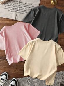 3件套女童休闲印花圆领短袖T恤，夏季学生童装 - 可爱的水豚印花T恤为每个孩子带来欢乐和幸福！ - 粉色 - 查看 5