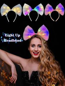 LED 蝴蝶结发光头带，可爱蝴蝶结头带仙女服装拍照，夜光霓虹狂欢派对狂欢节女士成人生日圣诞礼物派对用品 - LED蝴蝶結髮箍 - 查看 2